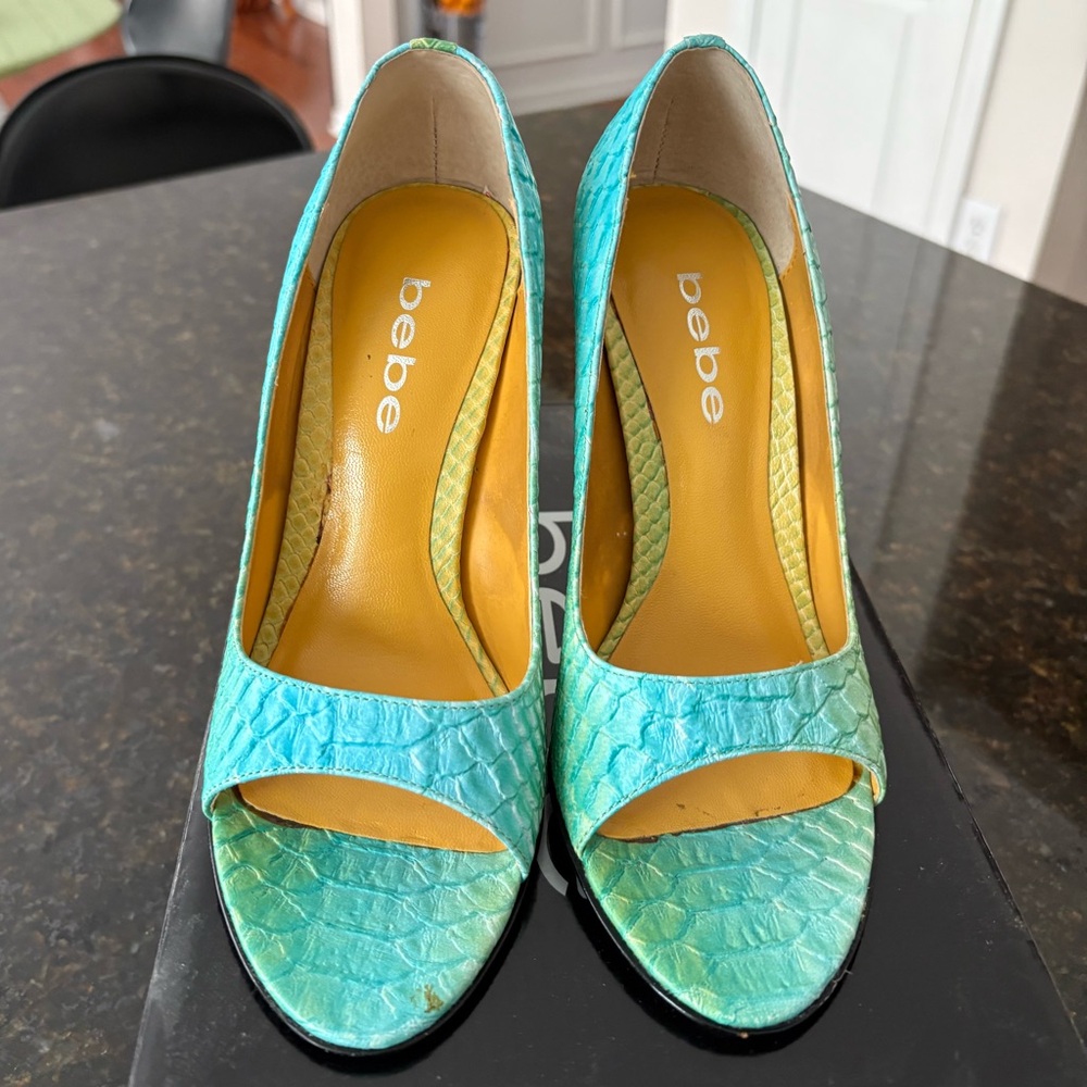 Bebe Turquoise Peep-Toe Pumps
